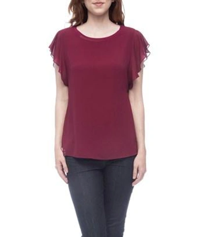 Bobeau B Collection By  Haley Flutter Sleeve Mixed Media Top In Sangria