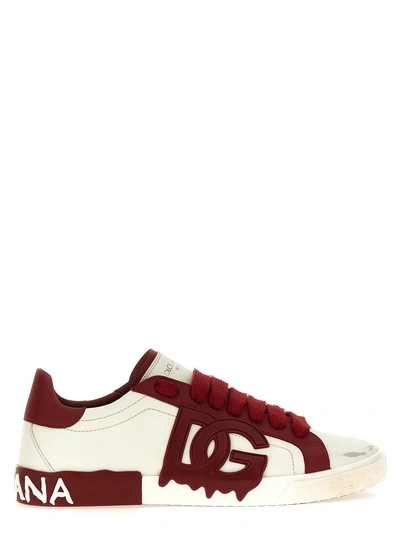 Dolce & Gabbana Portofino Vintage Sneakers In White,pink