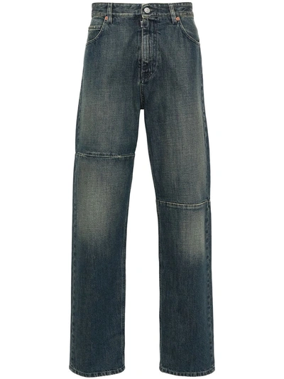 Mm6 Maison Margiela Straight Leg Jeans With Logo Patch In Blue