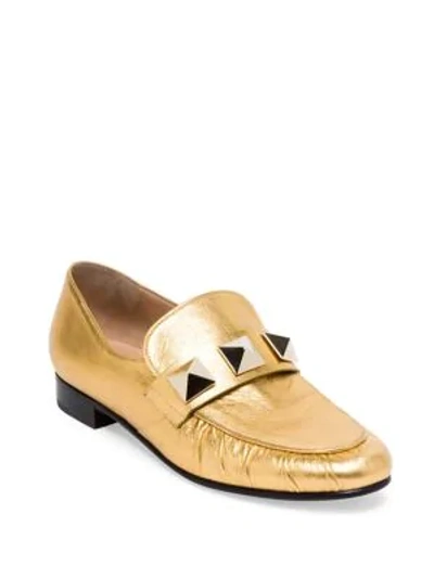 Valentino Garavani Rockstud Metallic Leather Loafers In Gold