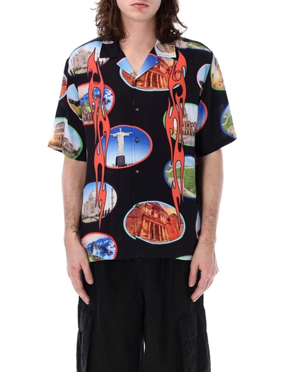 Pleasures 7 Wonder Camp Bowling Shirt In Black