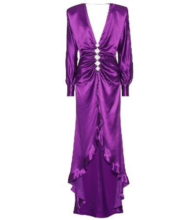 Alessandra Rich Silk Ruffled High-low Gown In Purple