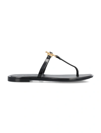 Tory Burch Roxanne Jelly Thong Sandals In Perfect Black / Gold