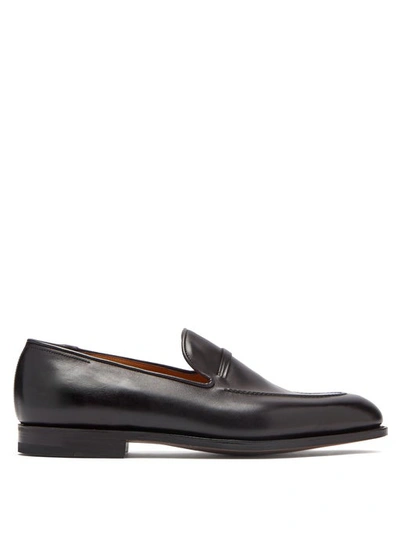 John Lobb Amble Leather Penny Loafers In Black