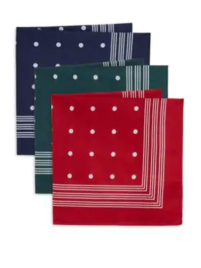 Barbour Set Of 3 Spotted Handkerchiefs In Red Blue Green