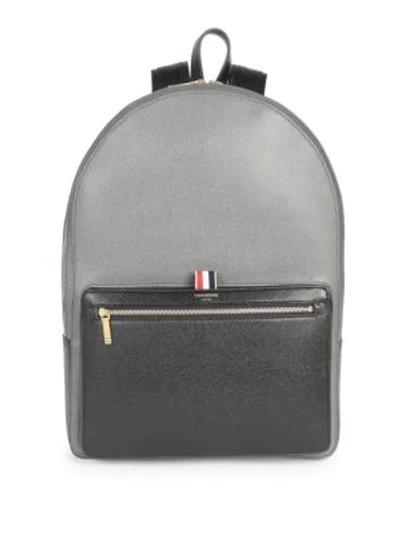 Thom Browne Colorblocked Unstructured Backpack In Pebble & Calf Leather In Black