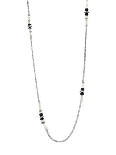 John Hardy Sterling Silver Classic Chain Station Necklace With Hematite, Milky Rainbow Moonstone & Black Onyx, In Black/silver