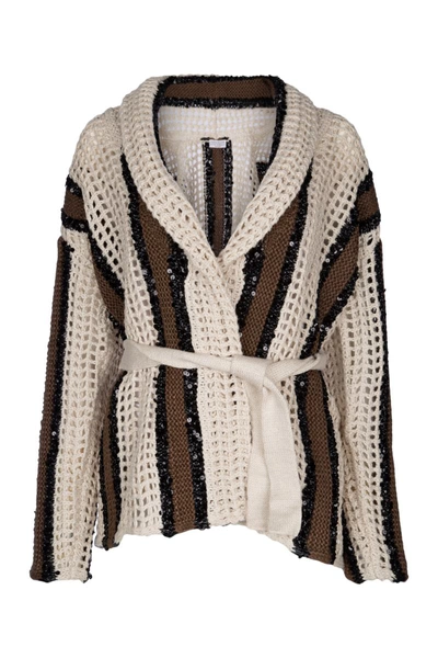 Brunello Cucinelli Striped Cardigan In Cby19
