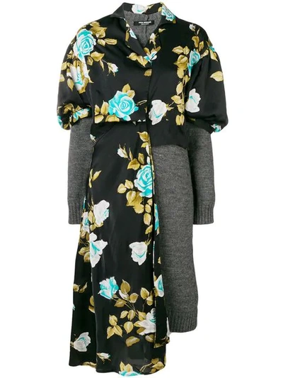 Junya Watanabe Layered Wool And Floral-print Satin Dress In Black