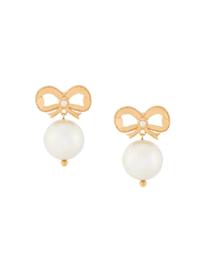 Simone Rocha Gold-plated Bow And Faux Pearl Drop Earrings In Metallic