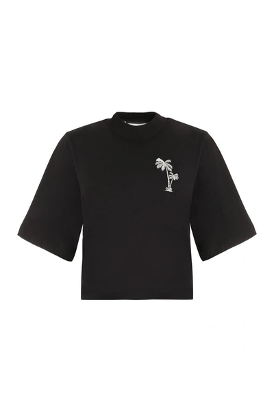 Palm Angels Cotton Crew-neck T-shirt In Black