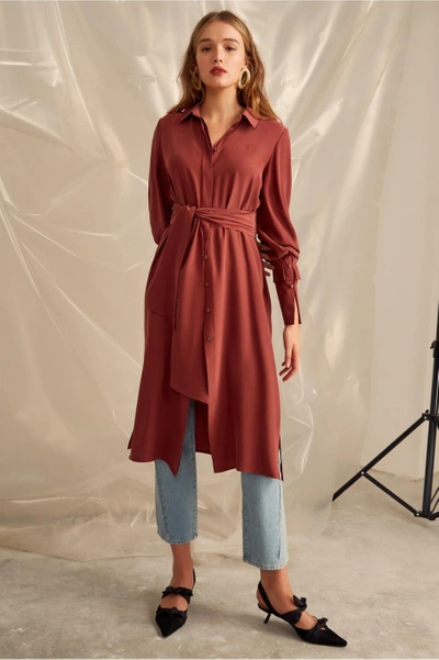 C/meo Collective Unrequited Silk Dress In Mahogany