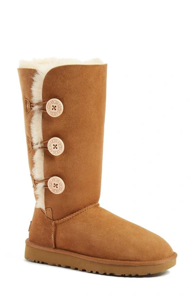Ugg Bailey Button Triplet Sheepskin-lined Suede Boots In Chestnut