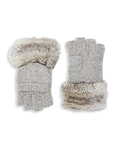 Adrienne Landau Dyed Rabbit Fur Trimmed Gloves In Grey