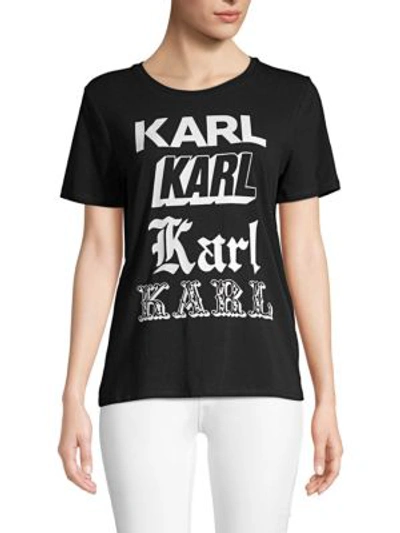 Karl Lagerfeld Newspaper Cotton-blend Graphic Tee In Black