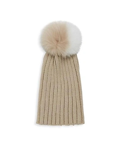 Adrienne Landau Dyed Fox Fur Pom Pom Hat In Beige
