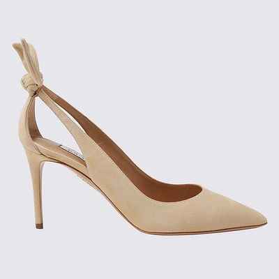 Aquazzura Nude Leather Bow Tie Pumps In Beige