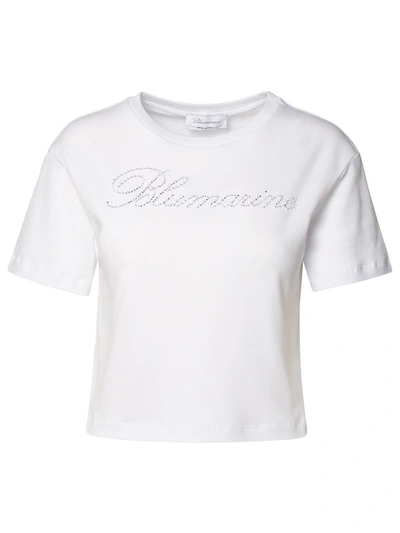 Blumarine T-shirt Crop Logo Strass In White