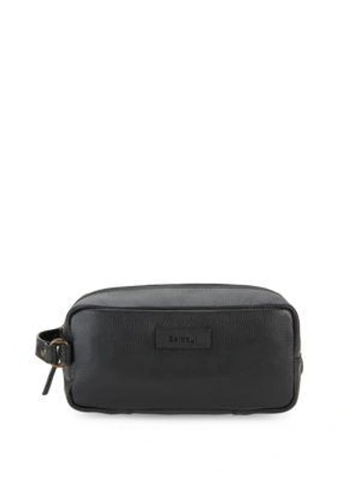 Barbour Compact Leather Washbag In Black