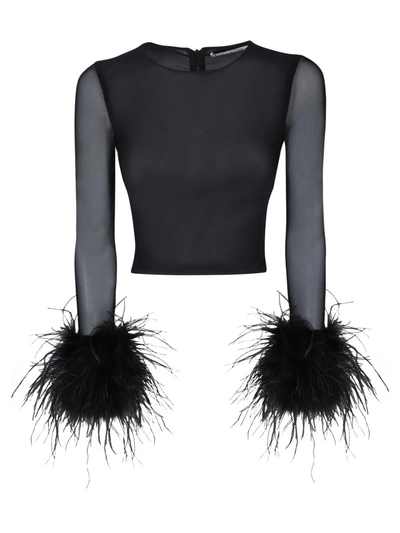 Alice And Olivia Feather Mesh Top In Black