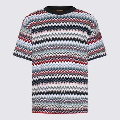 Missoni Multicolour Cotton T-shirt In Red, Blue And Grey Tones