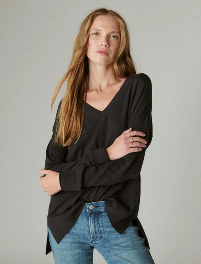 Lucky Brand Women's Cloud Soft V Neck Sweater In Black