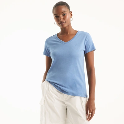 Nautica Womens Sustainably Crafted V-neck T-shirt In Blue