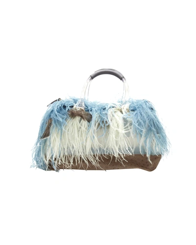 Furla Rare  Candy Burlesque Limited Edition Feather Trim Pvc Boston Bag In Blue