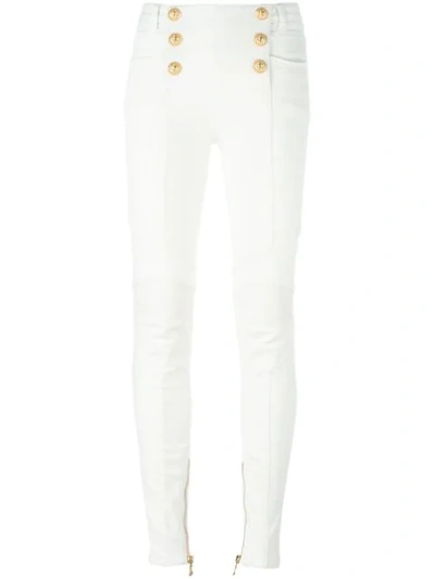 Balmain Button Placket Skinny Jeans - White
