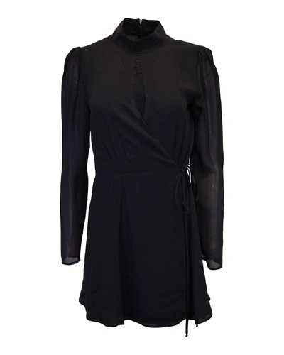 Reformation Long Sleeve Wrap Style Dress In Black Viscose