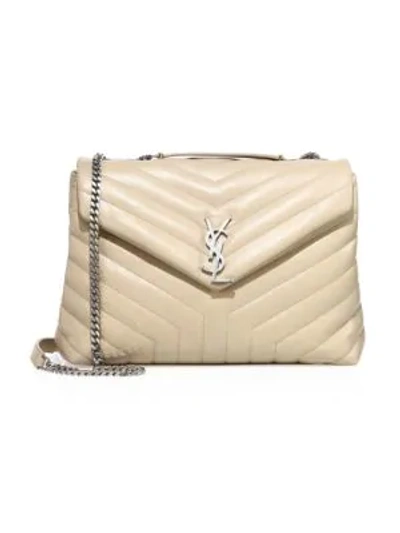 Saint Laurent Medium Lou Lou Chevron Quilted Leather Crossbody Bag In Nude