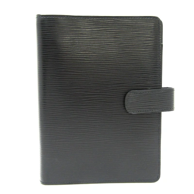 Pre-owned Louis Vuitton Agenda Mm Leather Wallet () In Black