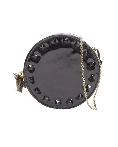Valentino Garavani Valentin Rockstud Black Patent Leather Studded Gold Chain Circle Crossbody Bag