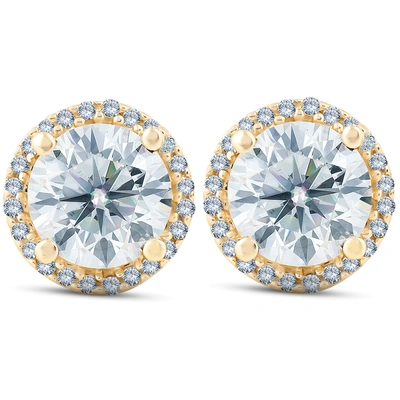 Pompeii3 2 1/5 Ct Diamond Halo Screw Back Studs 10k Yellow Gold Lab Grown In Multi