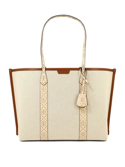 Tory Burch Ivory Canvas Perry Shopping Bag In Beige