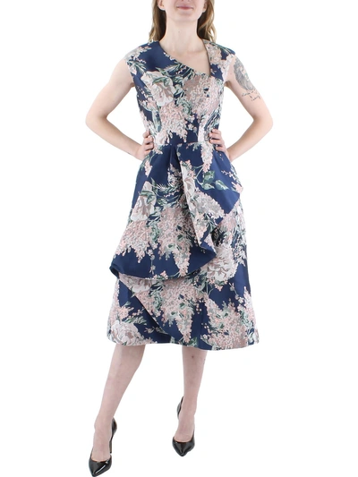 Kay Unger Veronica Womens Jacquard Floral Cocktail And Party Dress In Blue