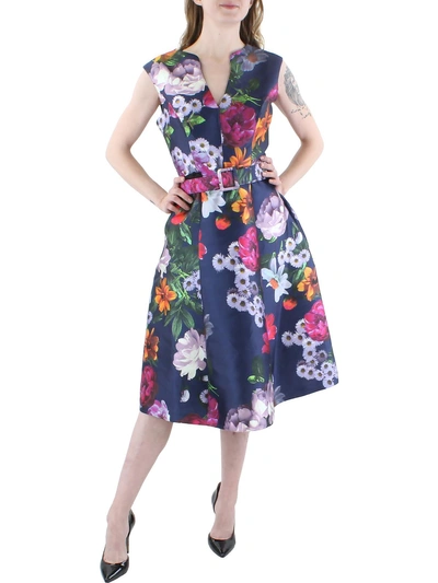 Kay Unger Womens Floral Pleated Cocktail And Party Dress In Multi