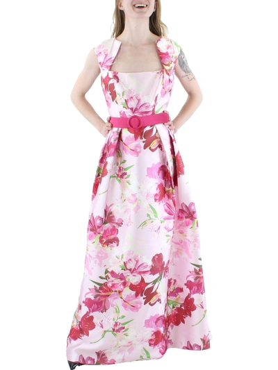 Kay Unger Womens Floral Pleated Evening Dress In Pink