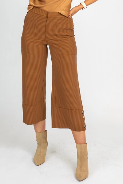 Dress Forum Camel Pinstripe Wide Leg Trousers In Brown