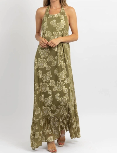 Dress Forum Halter Maxi Dress In Andie Olive, Gold In Green