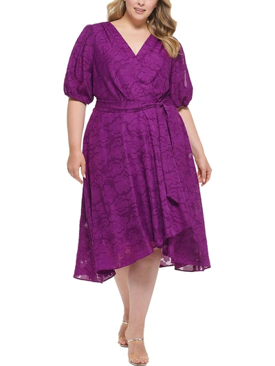 Dkny Womens Causal Belt Midi Dress In Purple