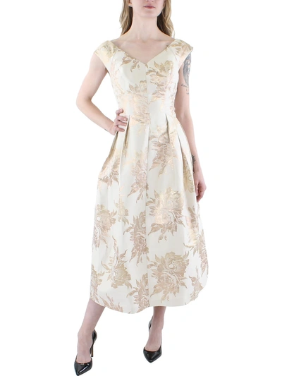 Kay Unger Womens Floral Midi Cocktail And Party Dress In White