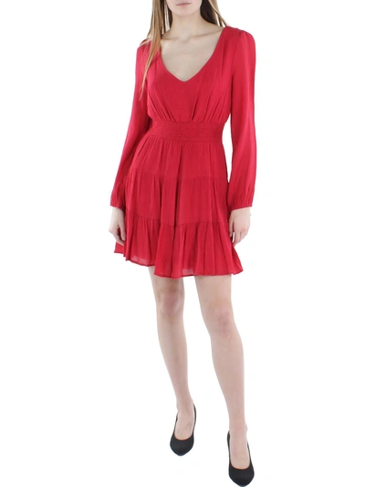 City Studio Juniors Womens Smocked Long Sleeves Fit & Flare Dress In Red