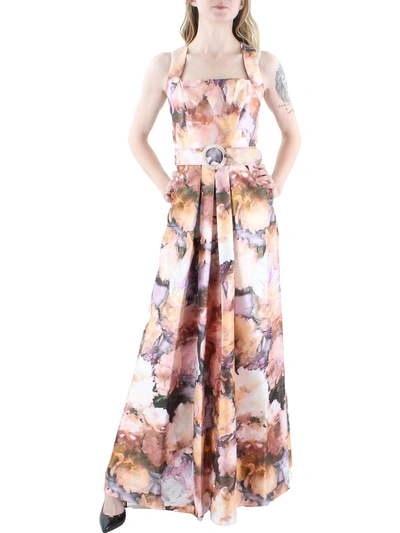 Kay Unger Womens Floral Pleated Evening Dress In Multi