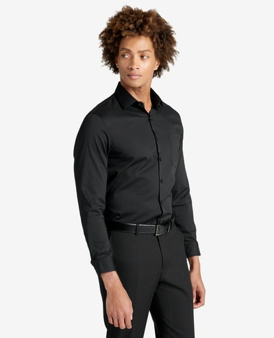 Kenneth Cole Slim Fit  Sustinable Stretch Collar Solid Dress Shirt In Black