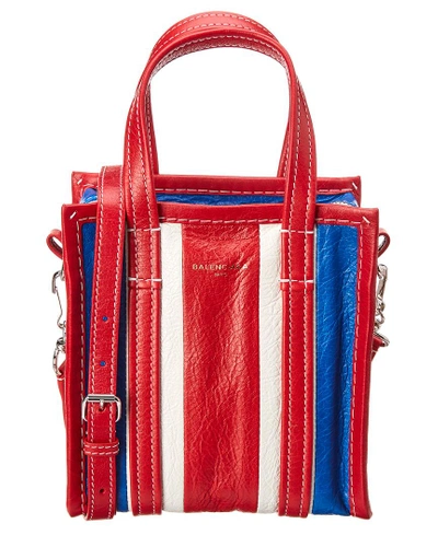 Balenciaga Bazar Xxs Striped Leather Shopper Tote In Red