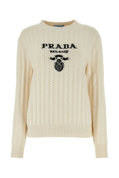 Prada Woman White Cashmere Sweater In Beige