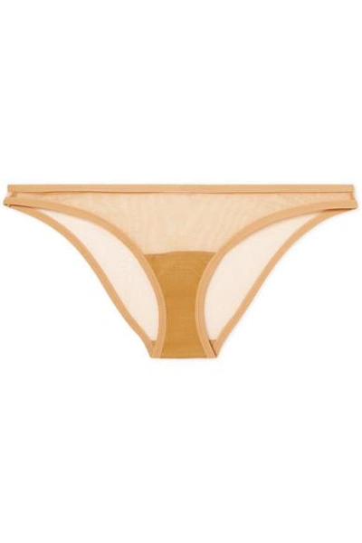 Yasmine Eslami Jeanne Stretch-tulle Briefs In Gold