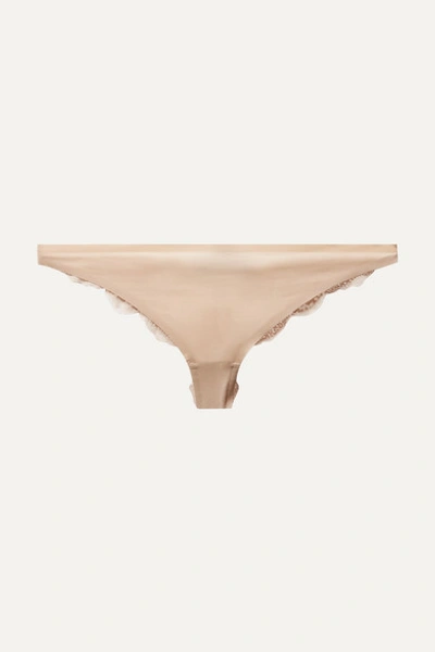 Stella Mccartney Stretch-jersey And Lace Thong In Sand