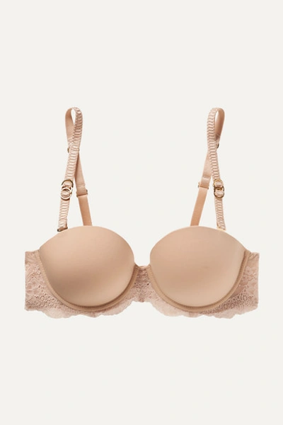 Stella Mccartney Stretch-jersey And Lace Underwired Balconette Bra In Sand